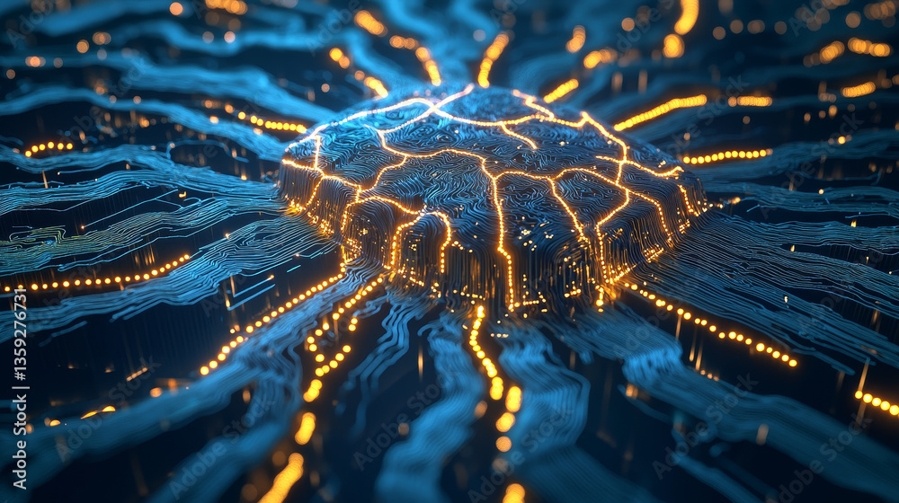 Poster artificial neural networks. electrical impulses in the network. information processing by artificial