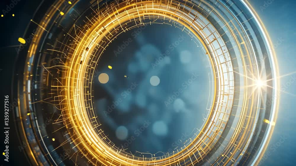 Canvas Prints abstract golden glowing rings over blue background with bokeh for futuristic digital technology conc
