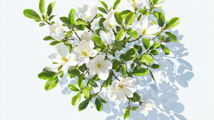 Fototapeta premium Magnolia tree reflection with white blossoms and green leaves for nature design