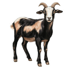 Obraz premium Striking goat displayed against a solid black background emphasizing its unique features and captivating presence white isolate background