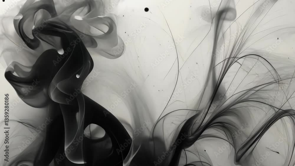 Wall mural abstract ink flow in grayscale revealing dynamic movement and artistic detailing over white backgrou