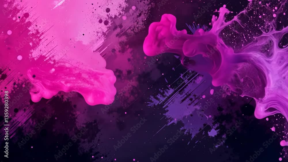 Wall mural abstract ink splash background with dynamic flow in magenta and violet colors on dark background