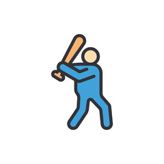 Baseball player colored icons, minimalist vector illustration ,simple transparent graphic element .Isolated on white background