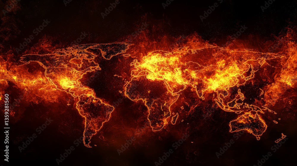 Poster digital web. global computer wireless network. abstract 3d illustration of a flaming polygonal mesh 