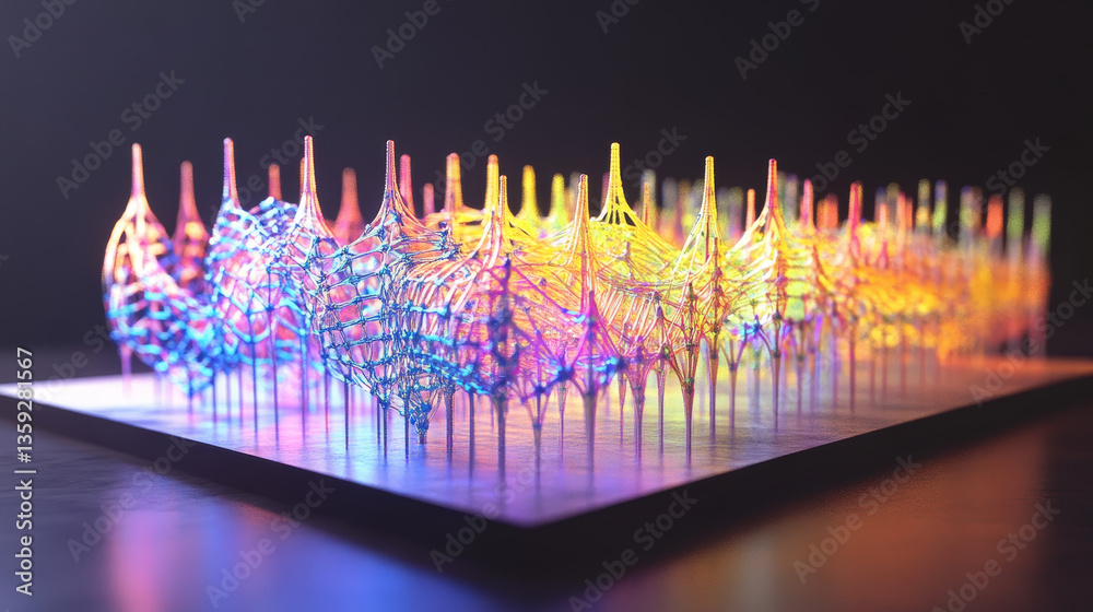 Poster abstraction of crystal structures. neural connections of synthetic modifications. 3d illustration of