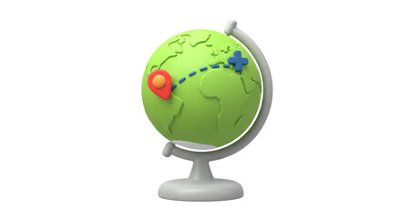 Isolated Globe with Route and Destination Pins Symbolizing Travel