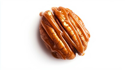 Realistic pecan praline with caramel drizzle for dessert design