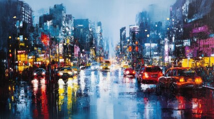 Obraz premium A beautiful artistic impression of a city street at night