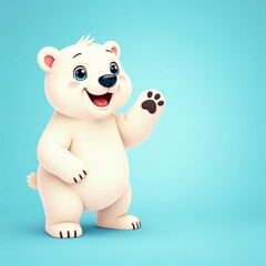 Fototapeta premium Adorable polar bear cartoon waving paw on blue background, Arctic, vector