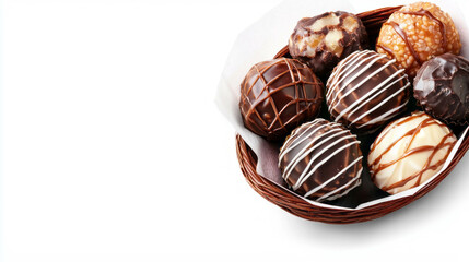 Gourmet chocolate pralines in elegant gift basket for special occasions and celebrations
