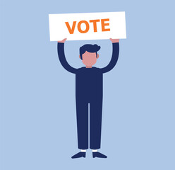 man with a voting sign. man election vector icon. Voter man with a voting sign or ink pointing vote design