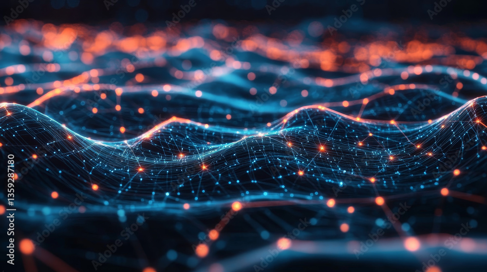 Poster big data concept. global information field. future network 3d illustration. visualization blockchain