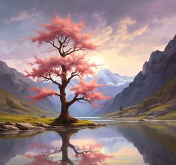 Illustration of blossom tree in spring season.