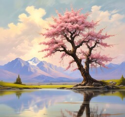 Illustration of blossom tree in spring season.