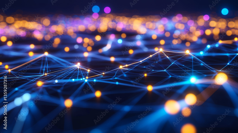 Poster hi-tech background 3d illustration. cyber field in neon rays, big data array and techno innovation. 