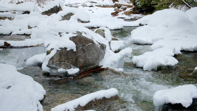 Tranquil River Landscape with Snow Melting During Spring Season