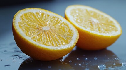Juicy Lemon Halves on Reflective Surface