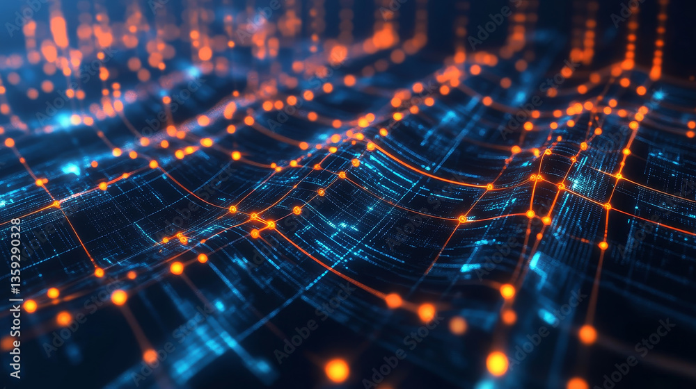 Poster sci-fi tech cyber futuristic 3d illustration. abstract data gateway. protected information flow. big