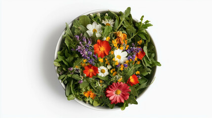 Fresh wildflower salad composition for culinary inspiration and healthy eating