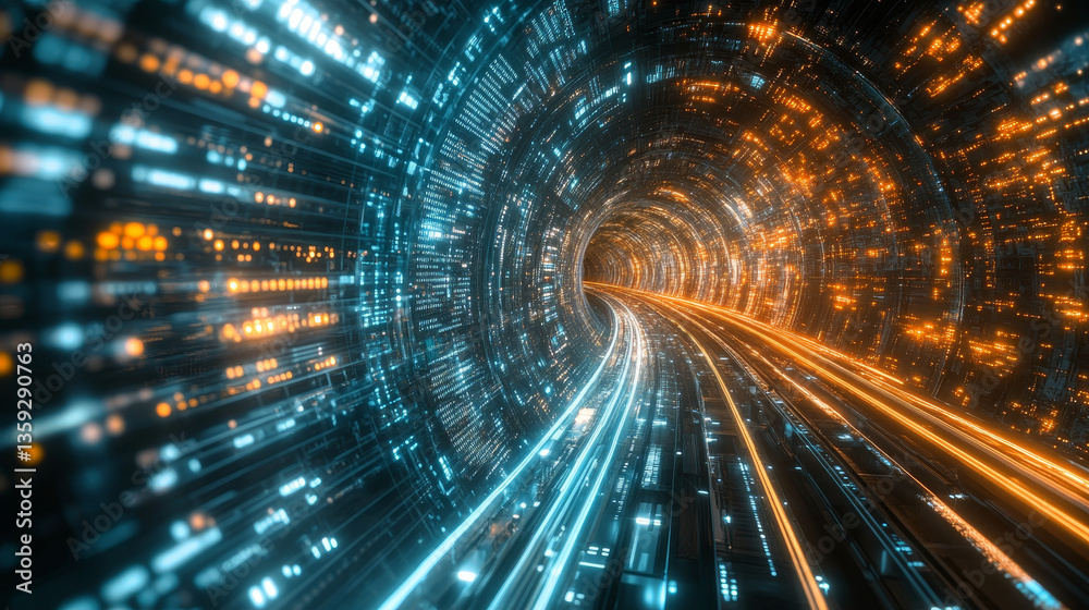 Poster sci-fi tech cyber futuristic 3d illustration. abstract data gateway. protected information flow. big
