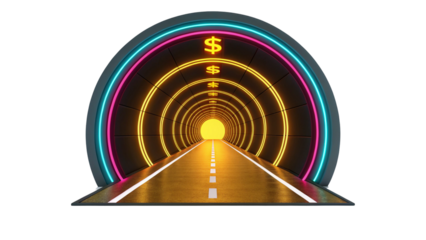 Economic Growth Inequality vibrant tunnel symbolizes economic growth and highlights contrast of inequality as it leads to bright future