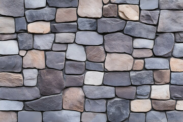 Fototapeta premium Multicolored stone wall texture, various shades of gray, brown, beige, close-up view