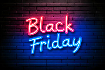Obraz premium Neon Black Friday sign on brick wall (4)