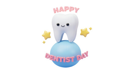 Isolated Happy Dentist Day Tooth Character on Sphere