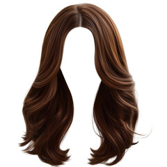 A beautiful long brown hair flowing gracefully in the wind with natural texture and shine captured in stunning detail white isolate background