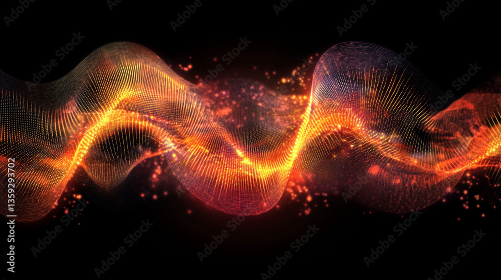Poster hi-tech, sci-fi 3d illustration abstract musical beat. sound wave in field of big data particles. da