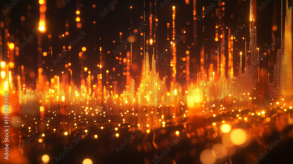 Poster hi-tech, sci-fi 3d illustration abstract musical beat. sound wave in field of big data particles. da