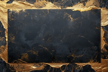 Elegant black and gold background featuring a central black square for design and artistic purposes