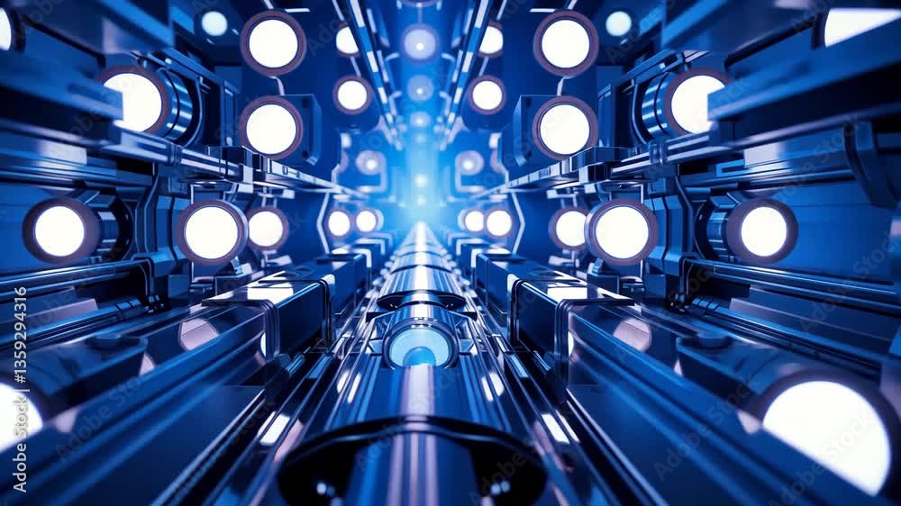Canvas Prints futuristic blue tunnel with circular lights and metallic structure