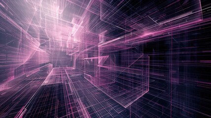 Obraz premium This abstract digital art piece features dynamic lines and vibrant colors, creating a sense of depth and movement. Perfect for technology and creative projects.