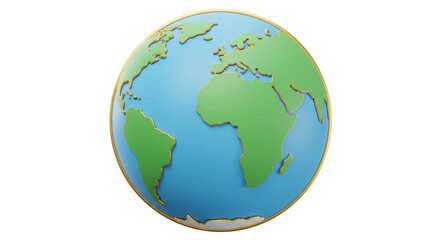 Isolated 3D Cartoon Earth Globe with Detailed Continents