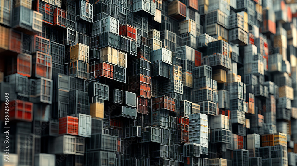 Poster blockchain hi tech. information blocks form a decentralized global database structure. 3d illustrati