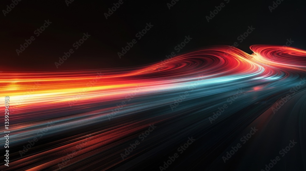 Poster this abstract image features a dynamic red line on a black background, creating an energetic and mod