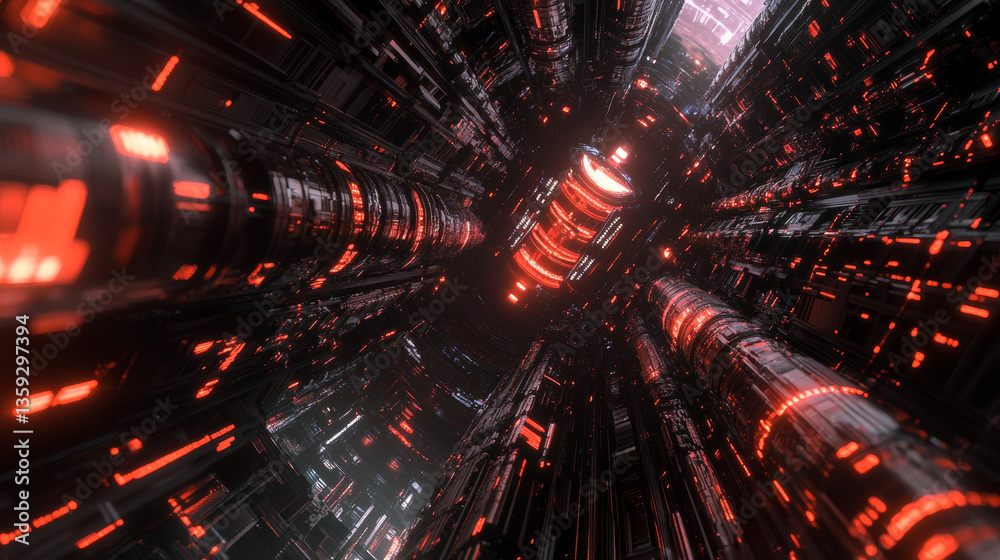 Poster cyber digital data field. computer circuit of crypto architecture. 3d illustration of blockchain tec
