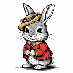 Cute Bunny Rabbit wearing Hat illustration