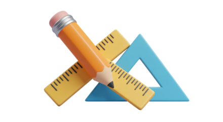 Isolated 3D Pencil with Ruler and Triangle Illustrating Geometry