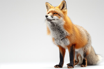 Obraz premium A majestic red fox stands proudly, showcasing its vibrant fur and keen gaze against a neutral backdrop.