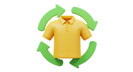 Isolated 3D Recycle Arrows Surrounding a Yellow Polo Shirt for Sustainable Fashion