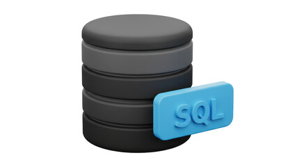 Isolated 3D Database Server with SQL Sign Representing Data Management