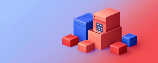 Obraz premium Cyber security Awareness firewall infographic concept. Illustration of colorful stacked boxes on a gradient background.