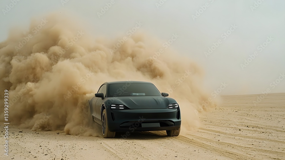 Aufkleber a sleek and powerful electric suv braves the harsh conditions of a desert sandstorm its advanced lid