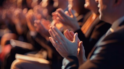 An engaged audience enthusiastically applauds during a conference presentation, showcasing a moment of appreciation for the speaker and shared experience.