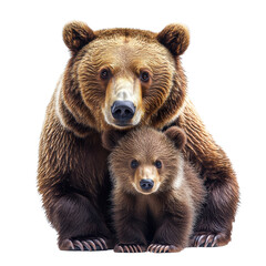 Obraz premium Adult brown bear and cute bear cub isolated on white background