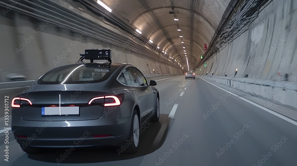 Leinwandbilder an electric vehicle glides silently through a lengthy tunnel its advanced sensors and navigation sys