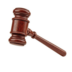 Wooden judge gavel isolated on transparent background. Symbol of law and justice.