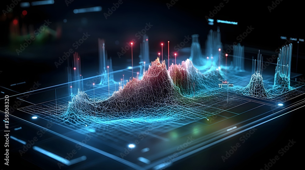 Aufkleber A digital visualization of radar based imaging technology mapping the topography and internal structures of subsurface rock formations revealing fractures and fault lines caused by seismic activity